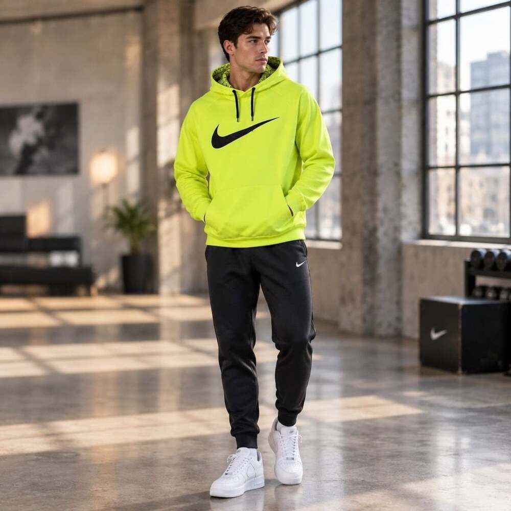 Nike Dri-FIT Pullover Hoodie Size XXL Neon Yellow Black Swoosh